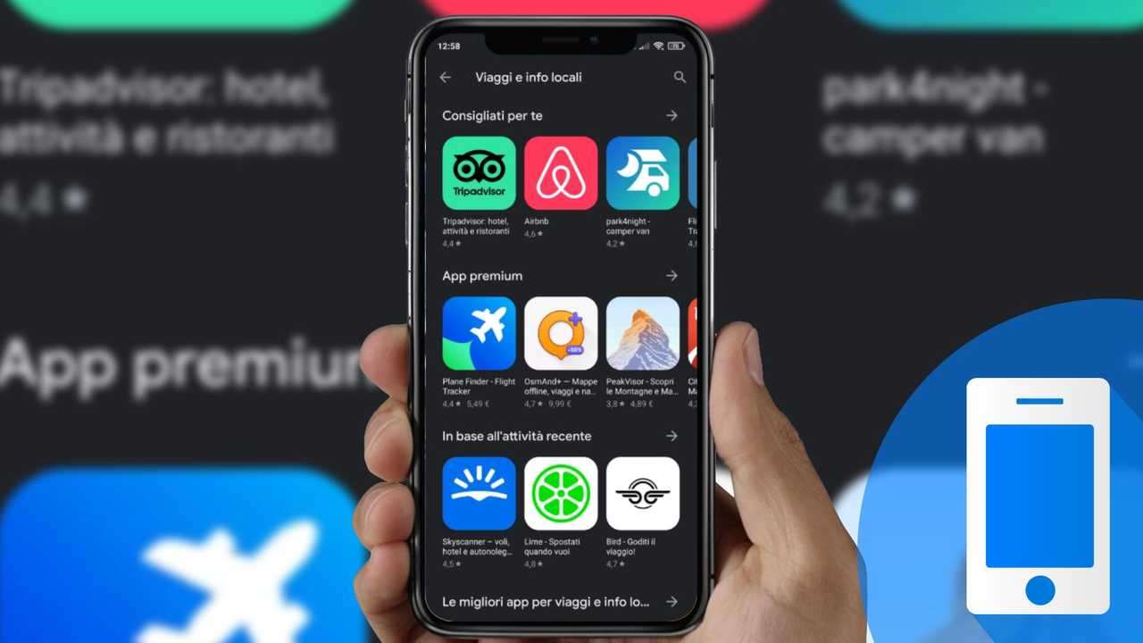 persona tiene telefono in mano mentre guarda le app da viaggio