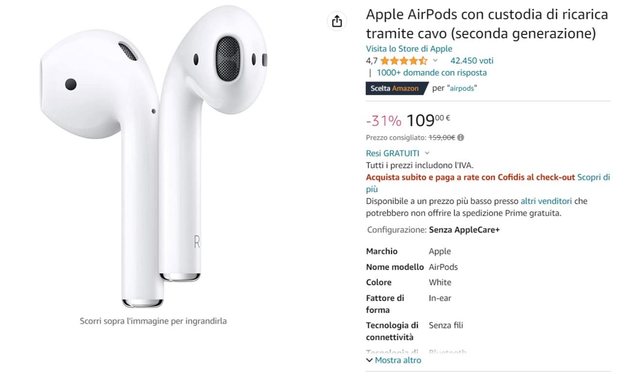 Apple AirPods offerta Amazon - passionetecnologica.it